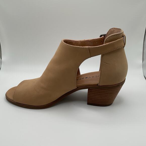 Lucky Brand Sandals Womens 7M Tan Brown Leather Open Toe Slingback Block Heel - Picture 7 of 11